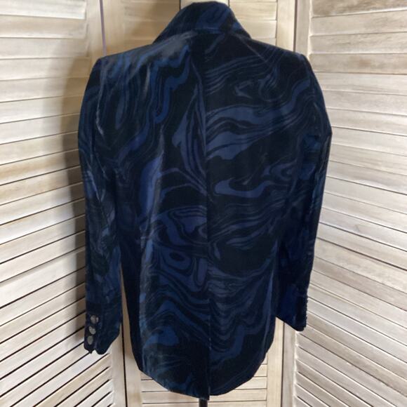 Ba&sh Tuck Noir Navy Black Marble Swirl Velvet One Button Blazer XS - Picture 7 of 12